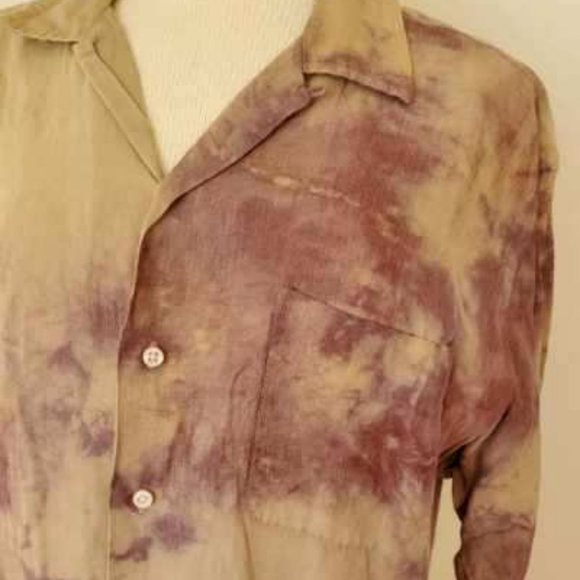 Polo Ralph Lauren Shirt Khaki Brown Silk Linen medium Large beige safari camo - Picture 3 of 7